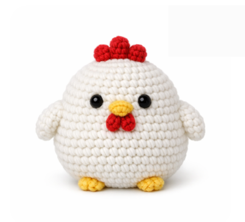 Plump little barnyard chicken amigurumi made with StitchKit