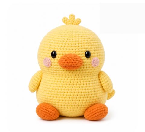 Chubby chibi duckling plush crocheted with a StitchKit pattern